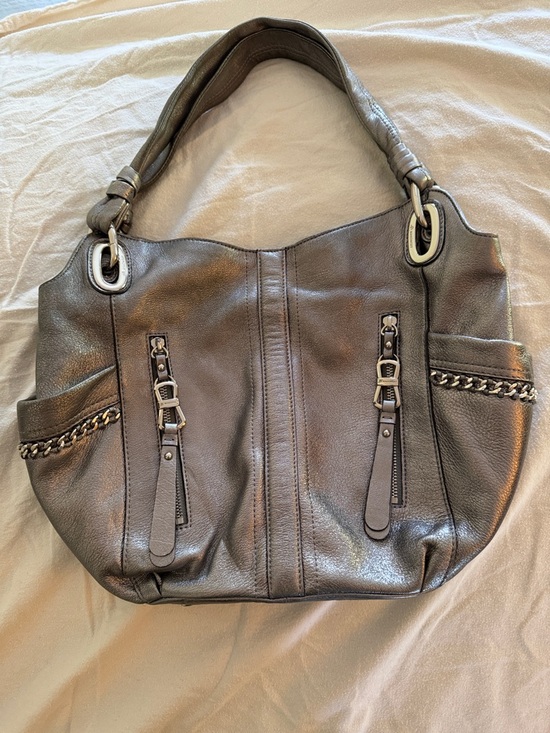 b. makowsky Handbags - b. makowsky Metallic Gray Leather Shoulder Satchel
